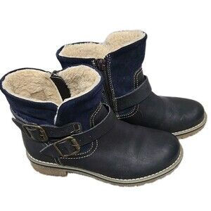 Eric Michael Alaska Waterproof Leather Boots Black- Navy Blue Fur Lined Size 6